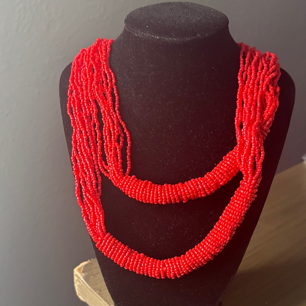 Red Multi-Strand Beaded Necklace - Women Jewelry